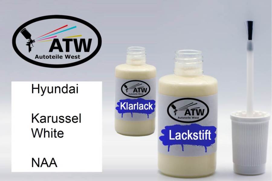 Hyundai, Karussel White, NAA: 20ml Lackstift + 20ml Klarlack - Set, von ATW Autoteile West.